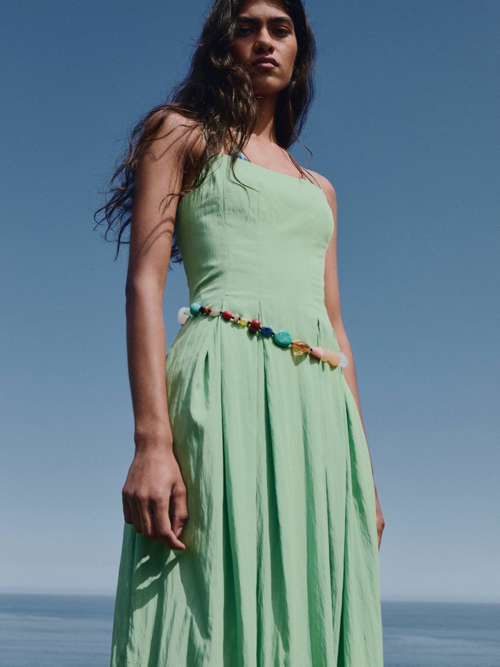 Mango Light Green Strappy Midi Dress - Picture 2 of 9